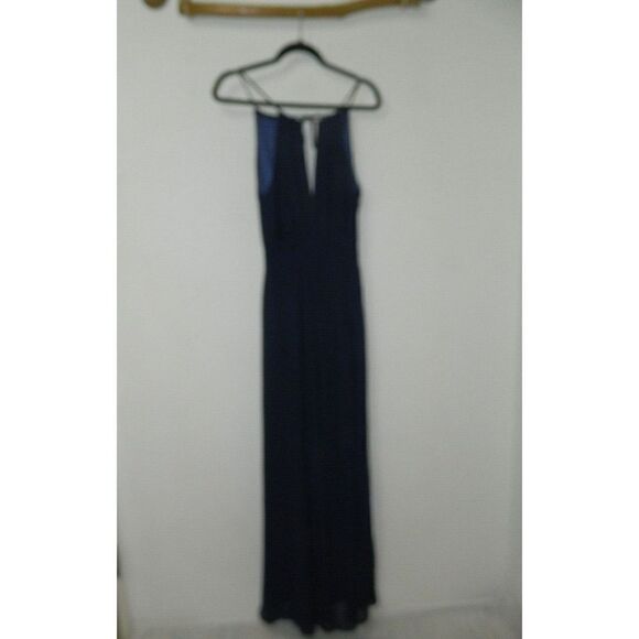 Lulu's Dress Blue Aim for Amour Navy Blue Halter Neck Chiffon Maxi Dress Small - Picture 1 of 8